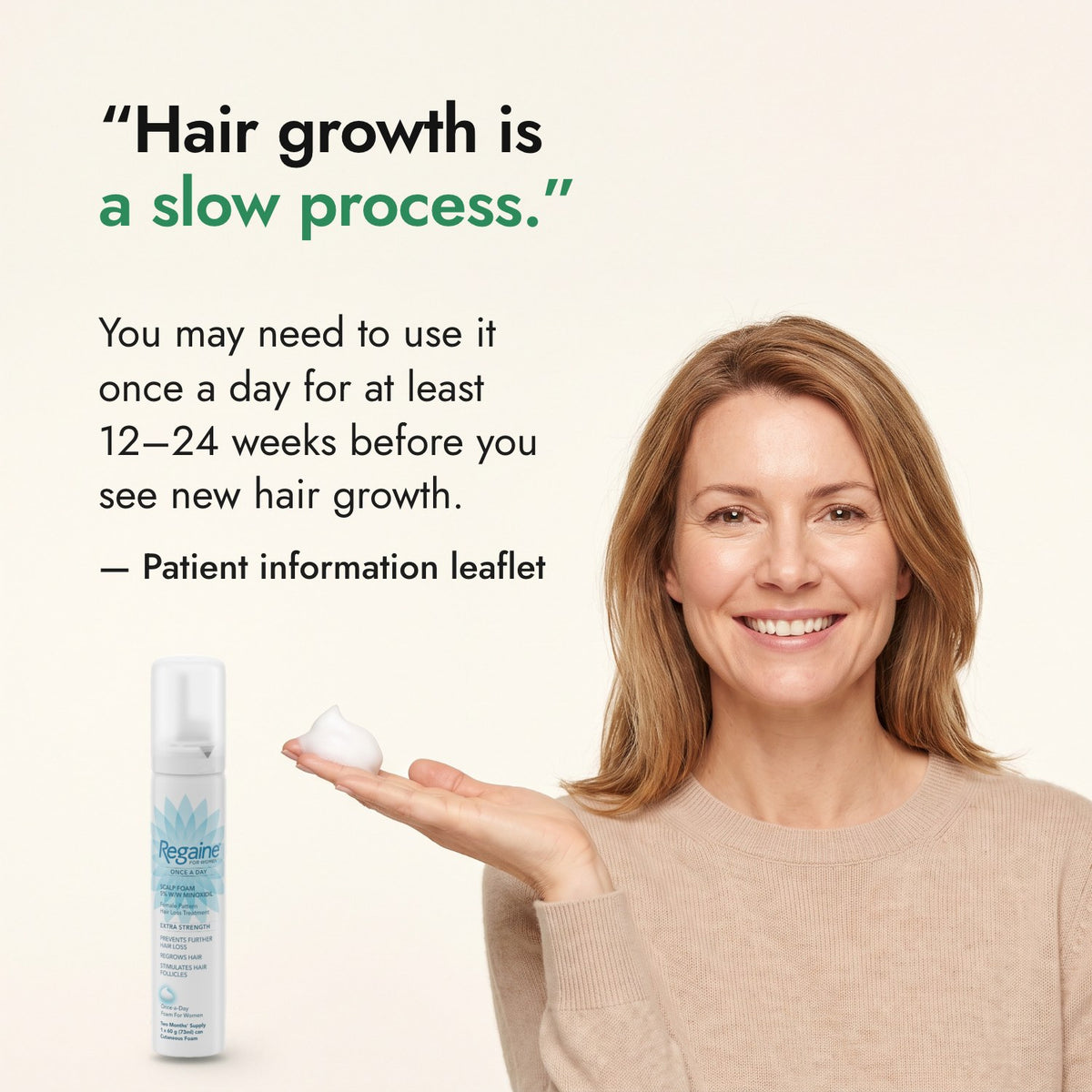 Hair growth is a slow process. — Patient information leaflet