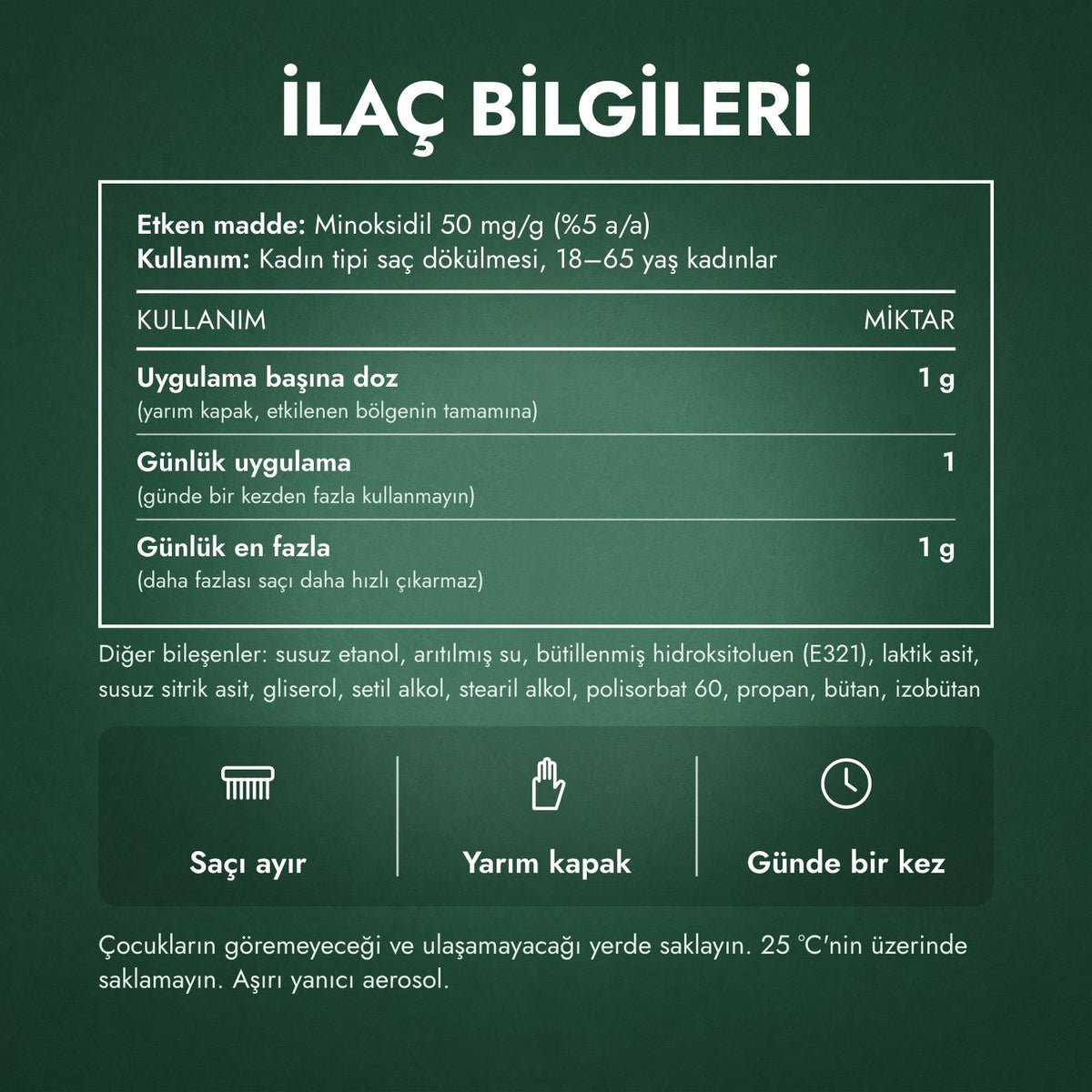 İlaç bilgileri: Regaine for Women Once a Day %5 köpük