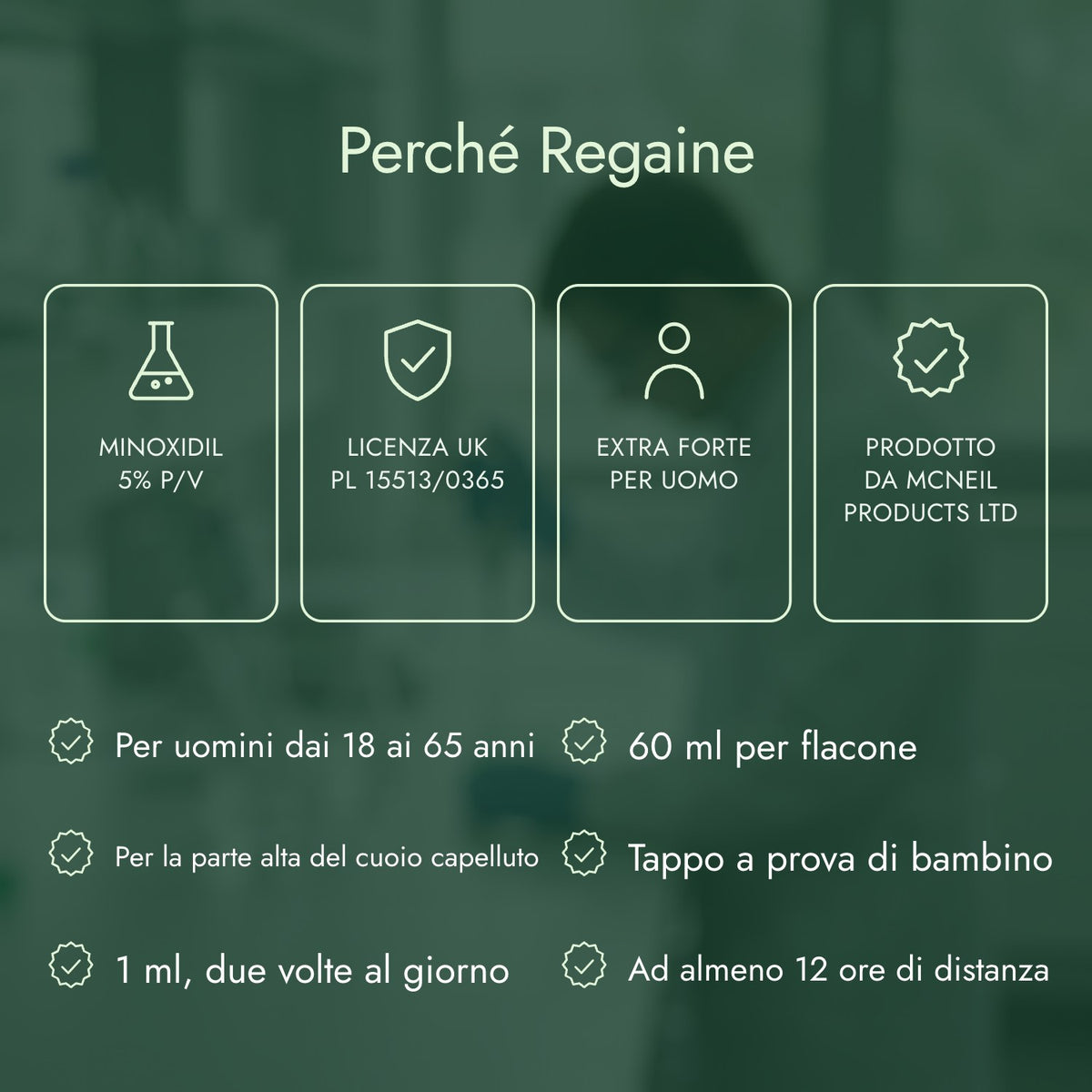 Perché Regaine: Minoxidil 5% p/v, Licenza UK PL 15513/0365, Extra forte per uomo, Prodotto da McNeil Products Ltd