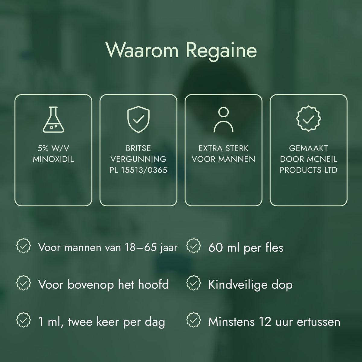 Waarom Regaine: 5% w/v minoxidil, Britse vergunning PL 15513/0365, Extra sterk voor mannen, Gemaakt door McNeil Products Ltd