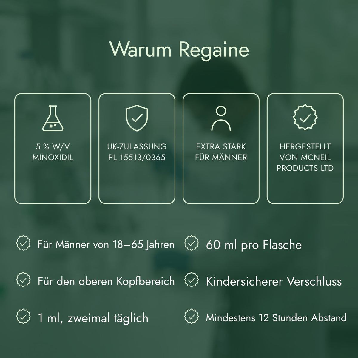 Warum Regaine: 5 % w/v Minoxidil, UK-Zulassung PL 15513/0365, Extra stark für Männer, Hergestellt von McNeil Products Ltd