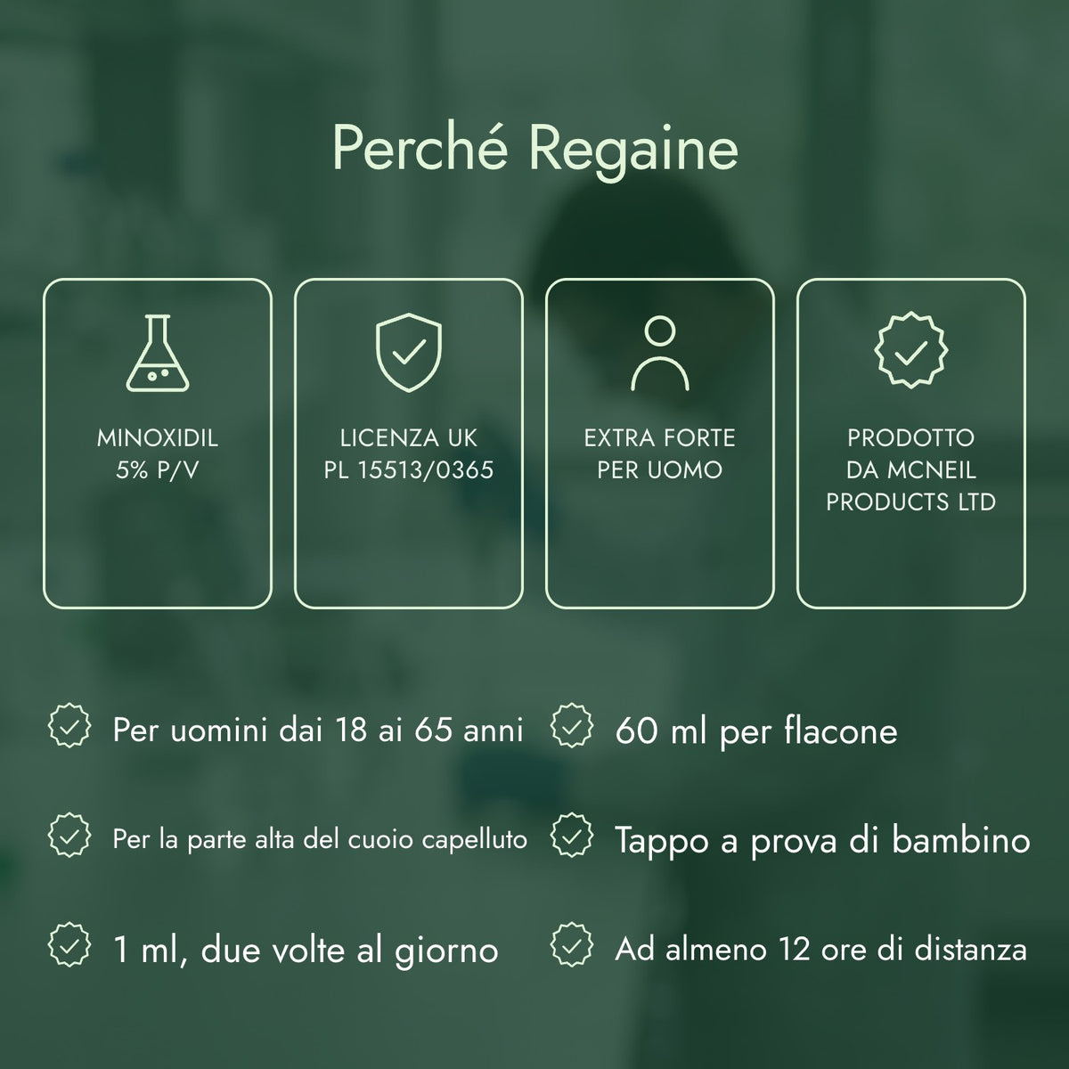 Perché Regaine: Minoxidil 5% p/v, Licenza UK PL 15513/0365, Extra forte per uomo, Prodotto da McNeil Products Ltd