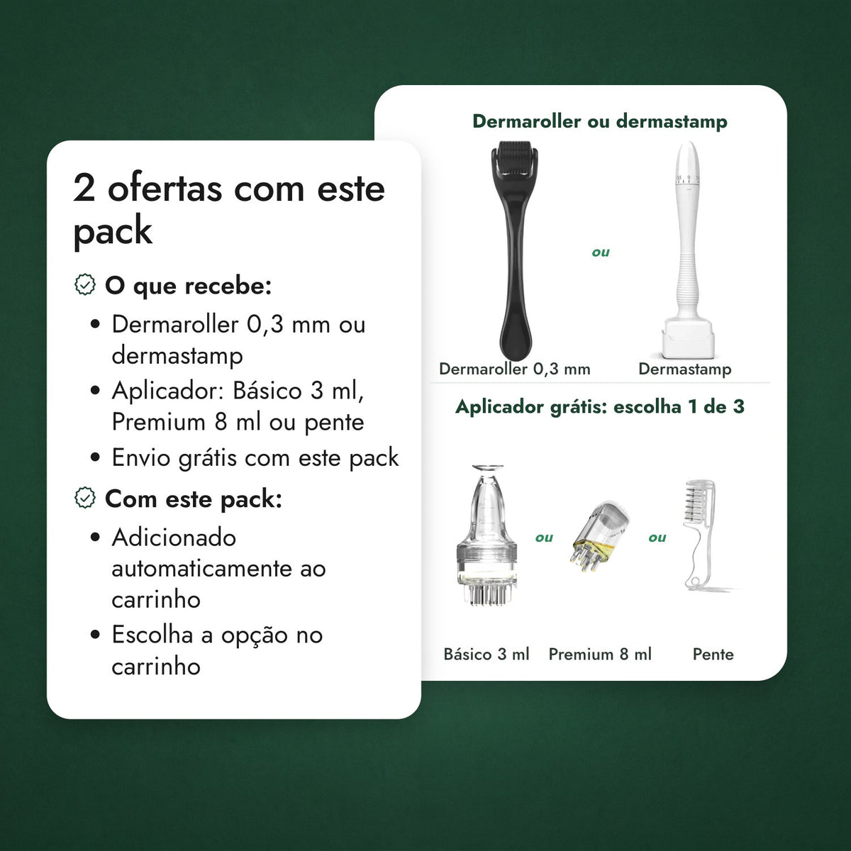 2 ofertas com este pack: Dermaroller ou dermastamp, Aplicador grátis: escolha 1 de 3