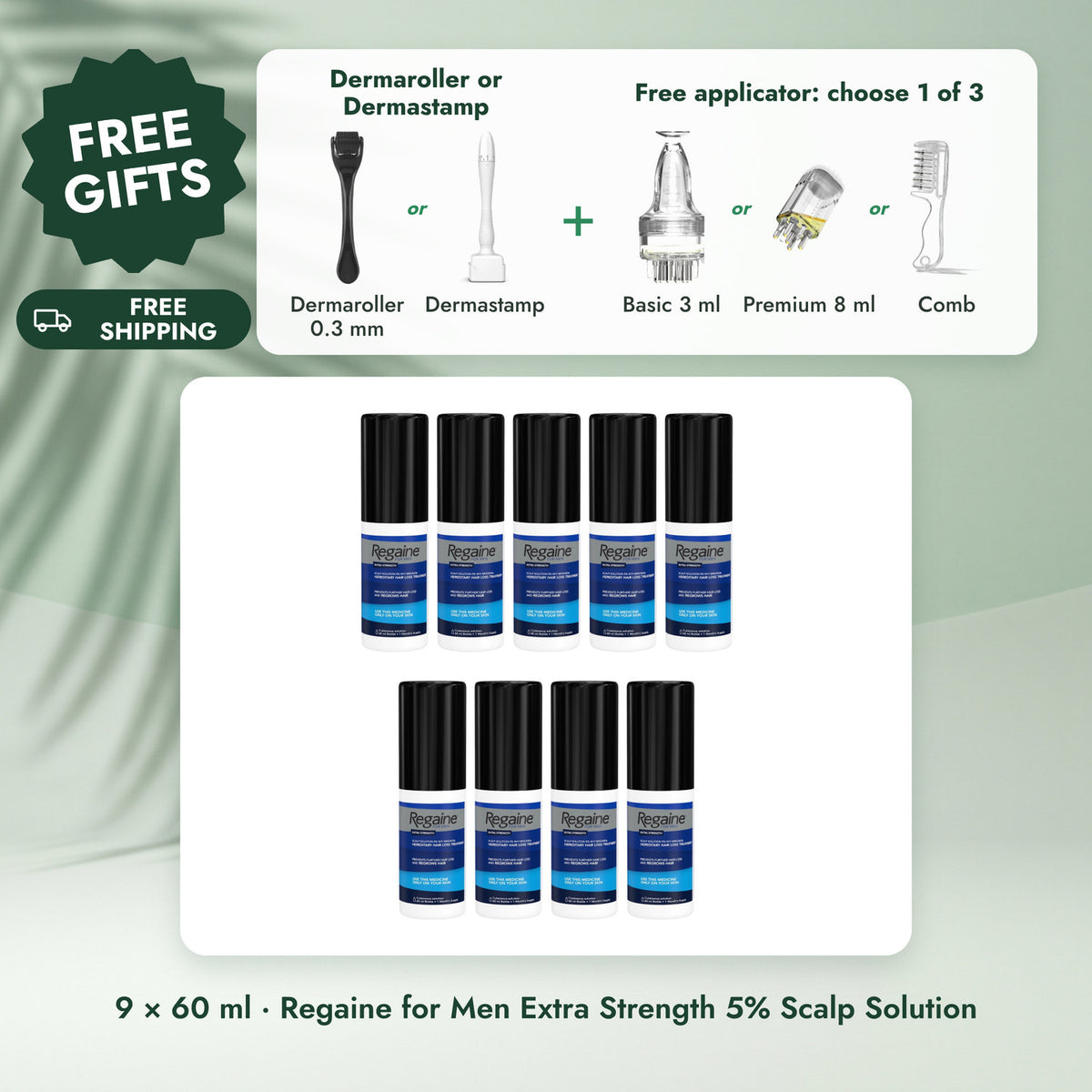 Regaine for Men Extra Strength 5% Scalp Solution: Regaine Minoxidil Lotion 5% for Men - 9 Month Supply