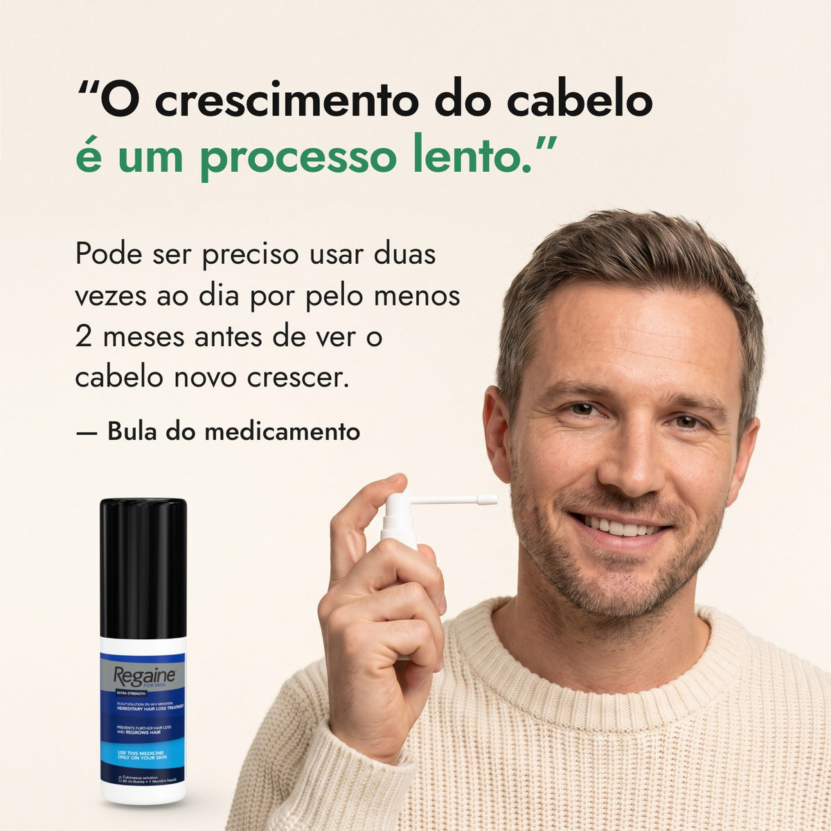 O crescimento do cabelo é um processo lento. — Bula do medicamento