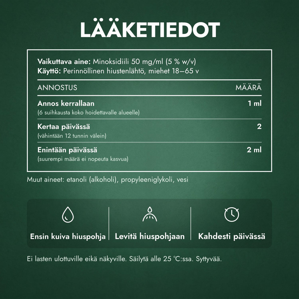 Lääketiedot: Regaine miehille Extra Strength 5 % liuos hiuspohjalle