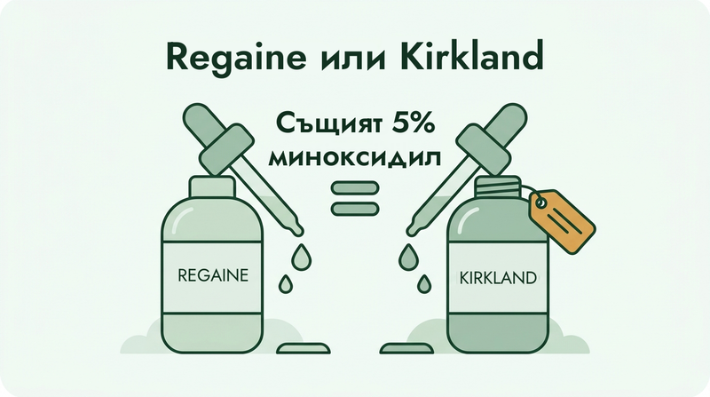 Regaine срещу Kirkland: същите 5% миноксидил
