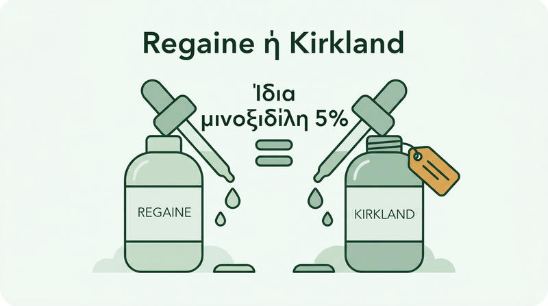 Regaine έναντι Kirkland: ίδια μινοξιδίλη 5%