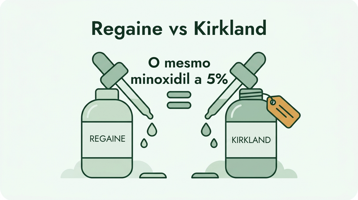 Regaine versus Kirkland: o mesmo minoxidil a 5%