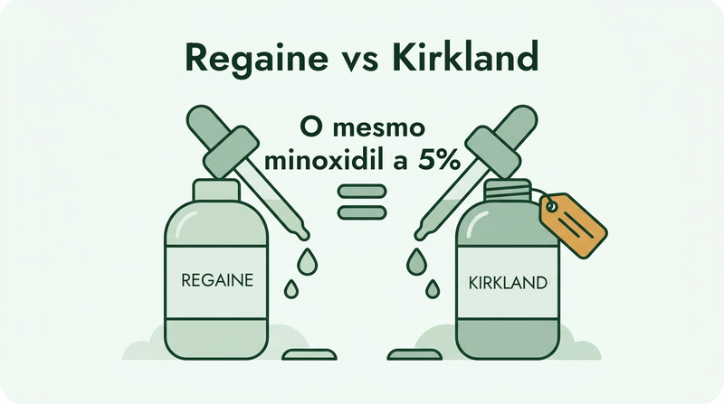 Regaine versus Kirkland: o mesmo minoxidil a 5%