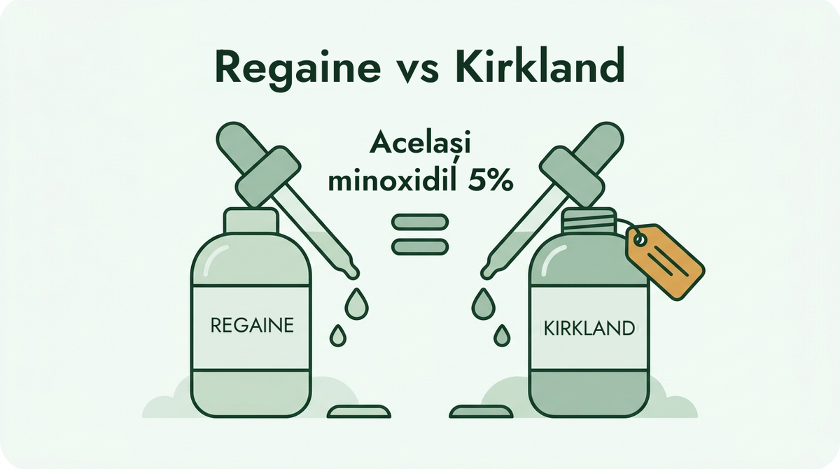 Regaine versus Kirkland: același minoxidil 5%