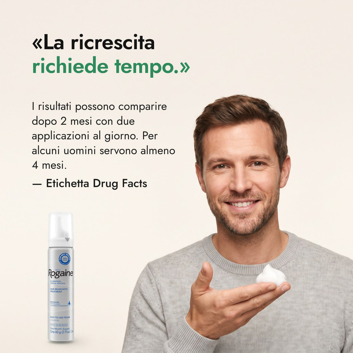 La ricrescita richiede tempo. — Etichetta Drug Facts