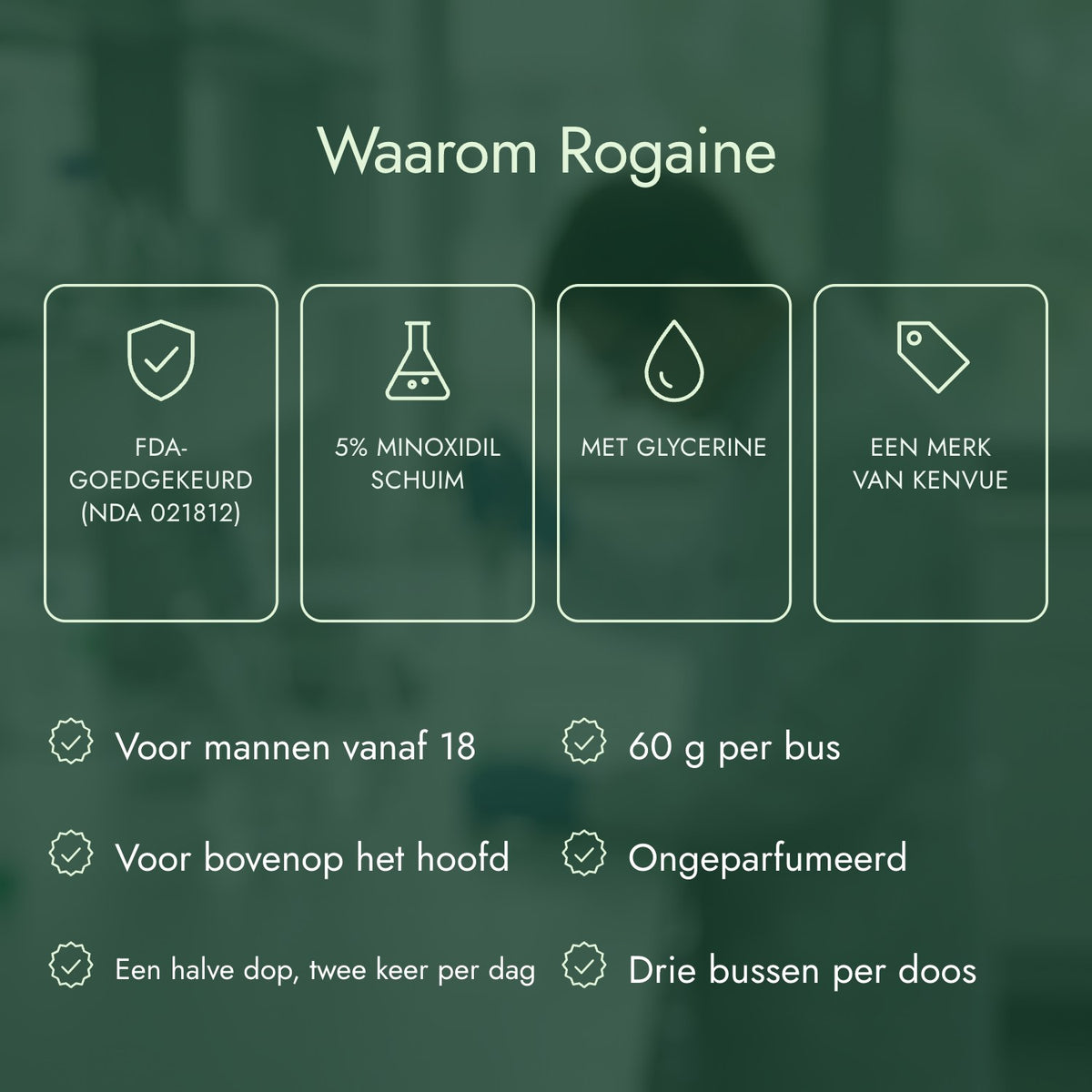 Waarom Rogaine: FDA-goedgekeurd (NDA 021812), 5% minoxidil schuim, Met glycerine, Een merk van Kenvue
