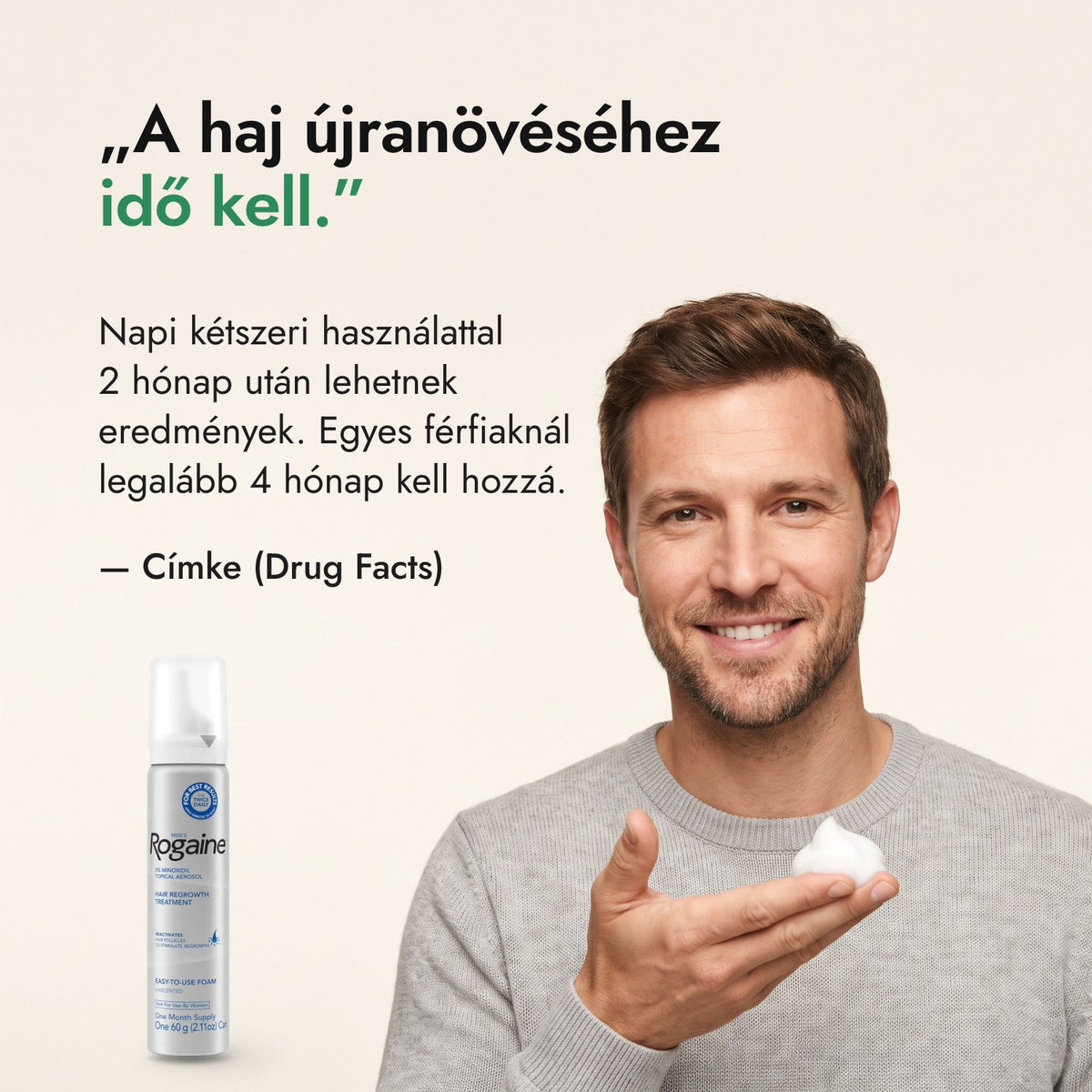 A haj újranövéséhez idő kell. — Címke (Drug Facts)