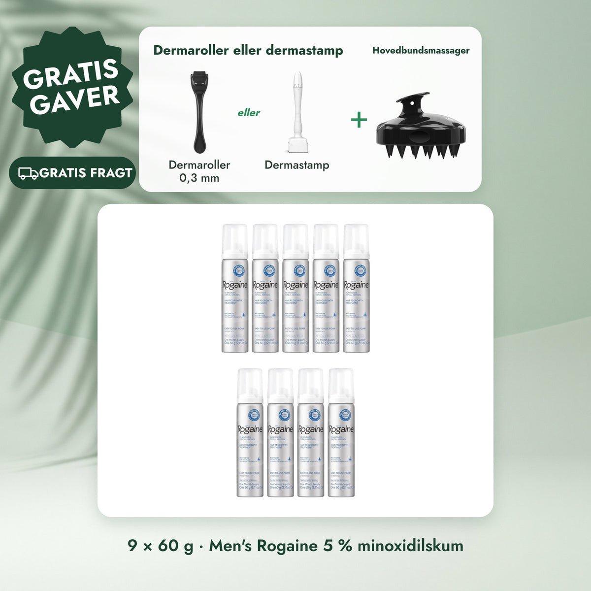9 × 60 g · Men's Rogaine 5 % minoxidilskum: Dermaroller eller dermastamp, Hovedbundsmassager
