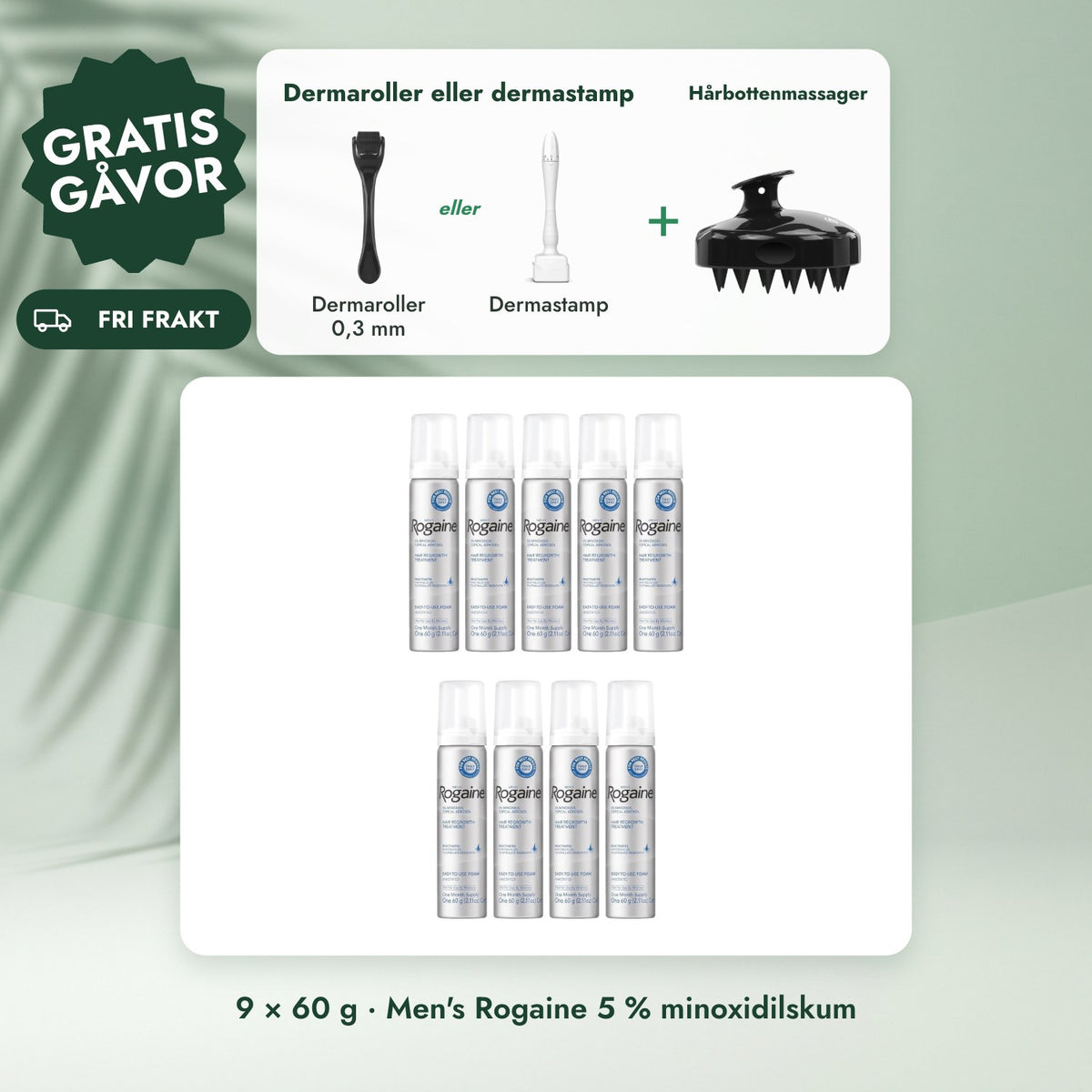 9 × 60 g · Men's Rogaine 5 % minoxidilskum: Dermaroller eller dermastamp, Hårbottenmassager