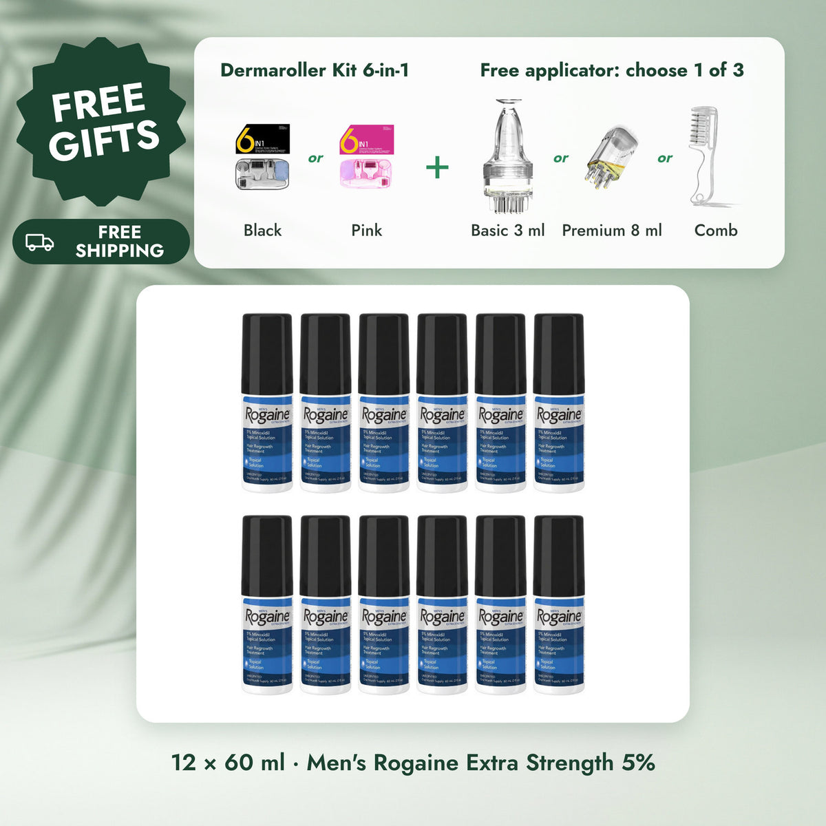 Men's Rogaine Extra Strength 5%: Rogaine Minoxidil Lotion 5% for Men - 12 Month Supply