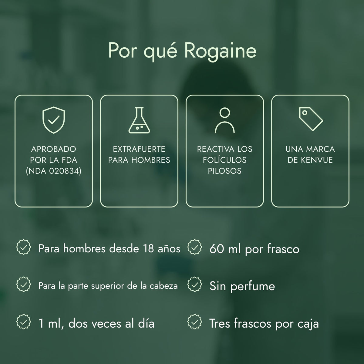Por qué Rogaine: Aprobado por la FDA (NDA 020834), Extrafuerte para hombres, Reactiva los folículos pilosos, Una marca de Kenvue