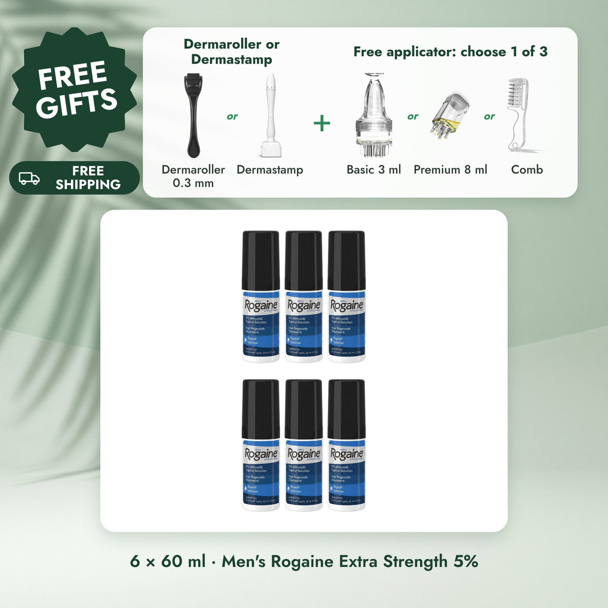 Men's Rogaine Extra Strength 5%: Rogaine Minoxidil Lotion 5% for Men - 6 Month Supply