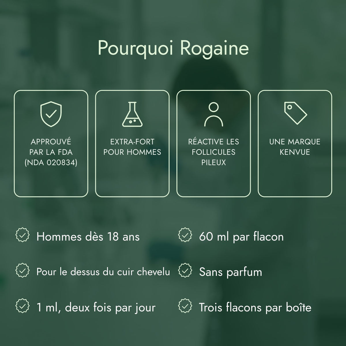 Pourquoi Rogaine: Approuvé par la FDA (NDA 020834), Extra-fort pour hommes, Réactive les follicules pileux, Une marque Kenvue
