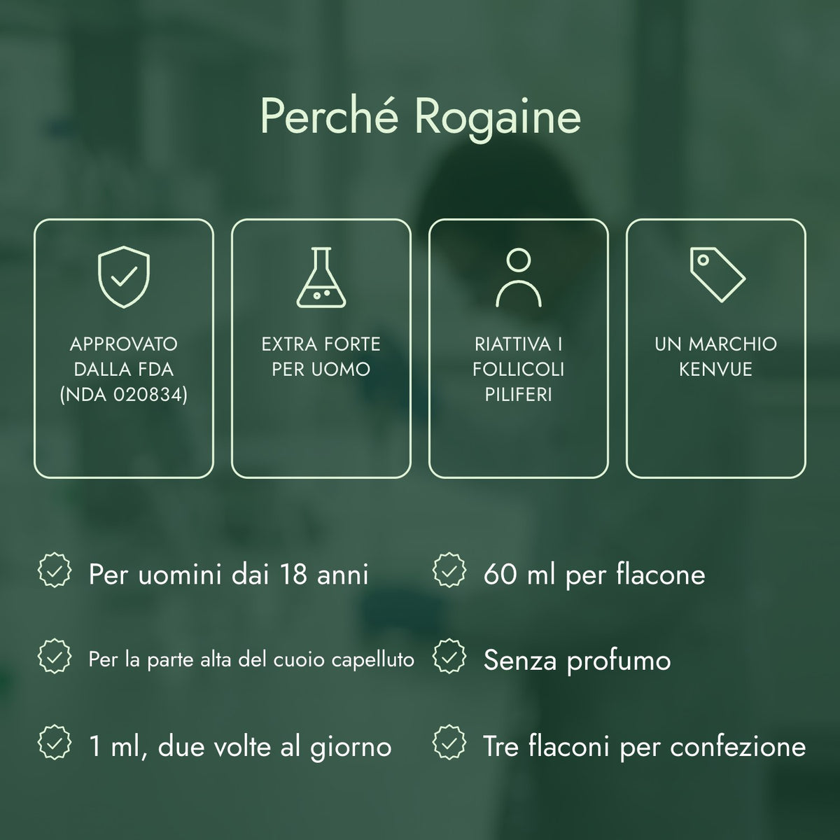 Perché Rogaine: Approvato dalla FDA (NDA 020834), Extra forte per uomo, Riattiva i follicoli piliferi, Un marchio Kenvue