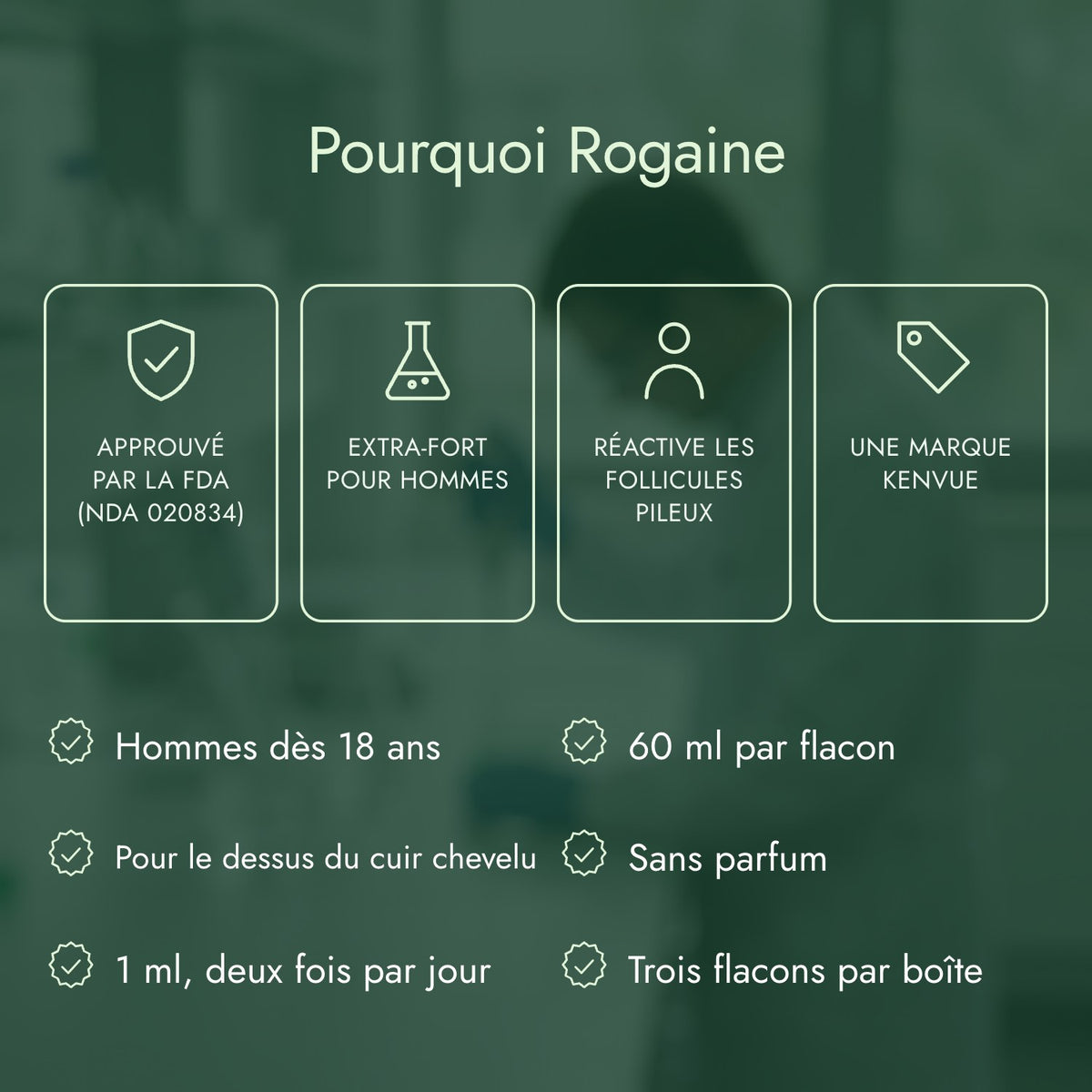 Pourquoi Rogaine: Approuvé par la FDA (NDA 020834), Extra-fort pour hommes, Réactive les follicules pileux, Une marque Kenvue