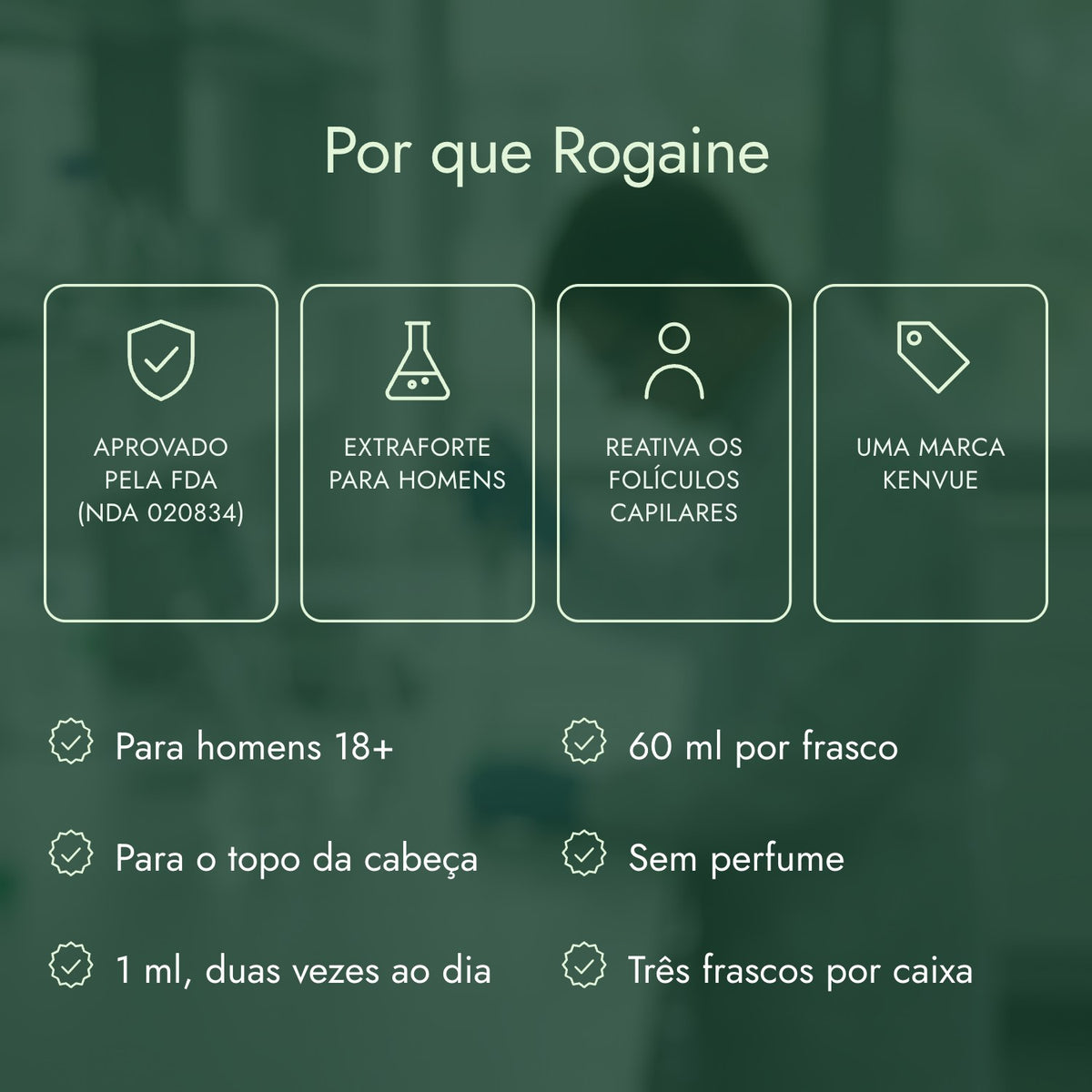 Por que Rogaine: Aprovado pela FDA (NDA 020834), Extraforte para homens, Reativa os folículos capilares, Uma marca Kenvue