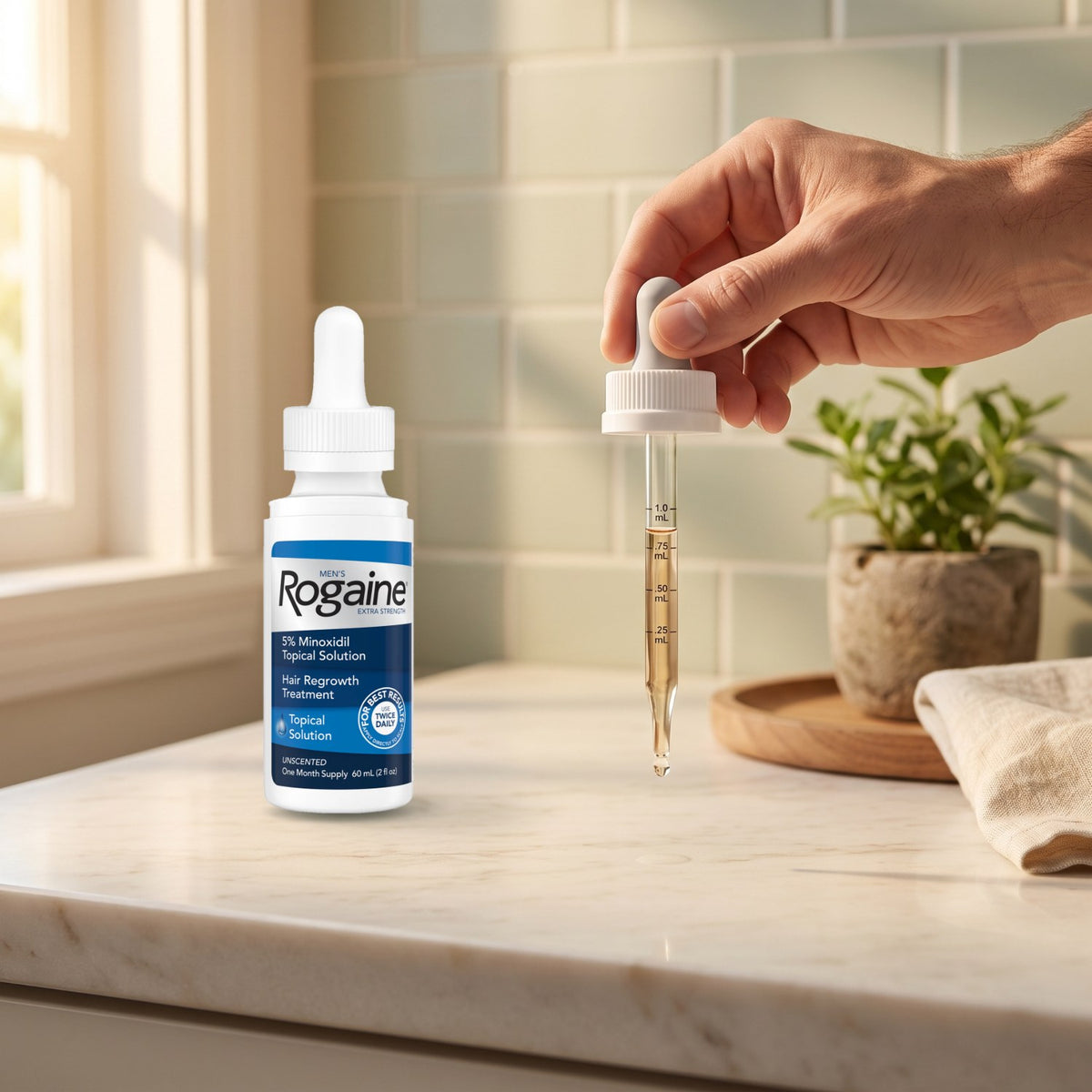 Men's Rogaine Extra Strength 5% w codziennym użyciu