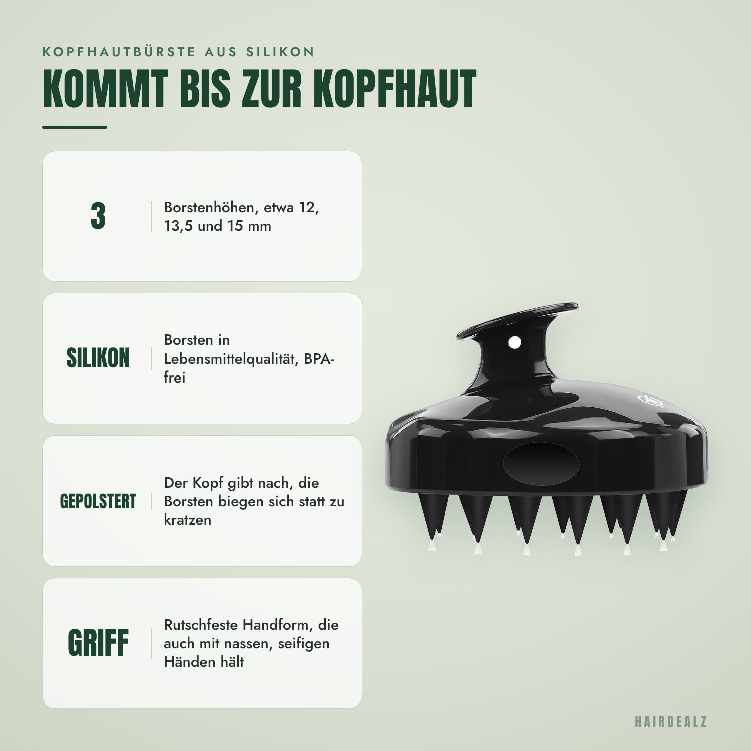 Kopfhautbürste aus Silikon — Kommt bis zur Kopfhaut