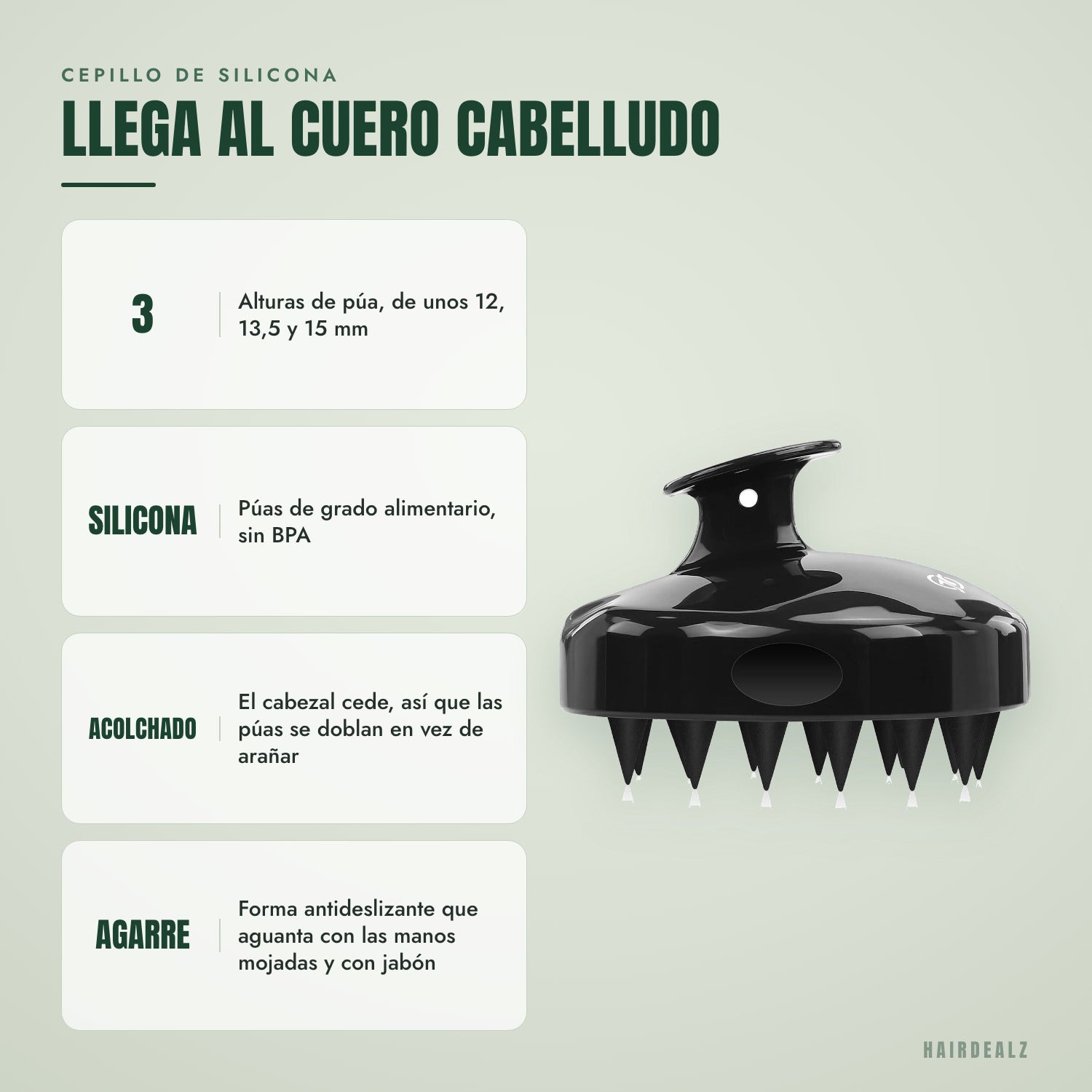Cepillo de silicona — Llega al cuero cabelludo