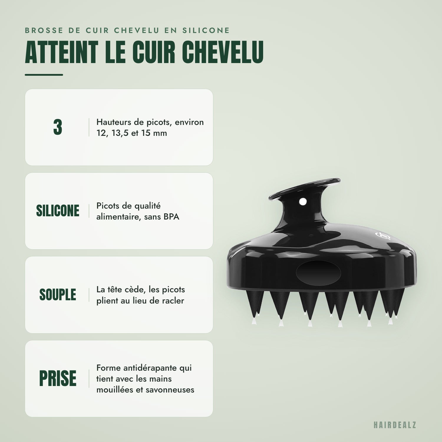 Brosse de cuir chevelu en silicone — Atteint le cuir chevelu
