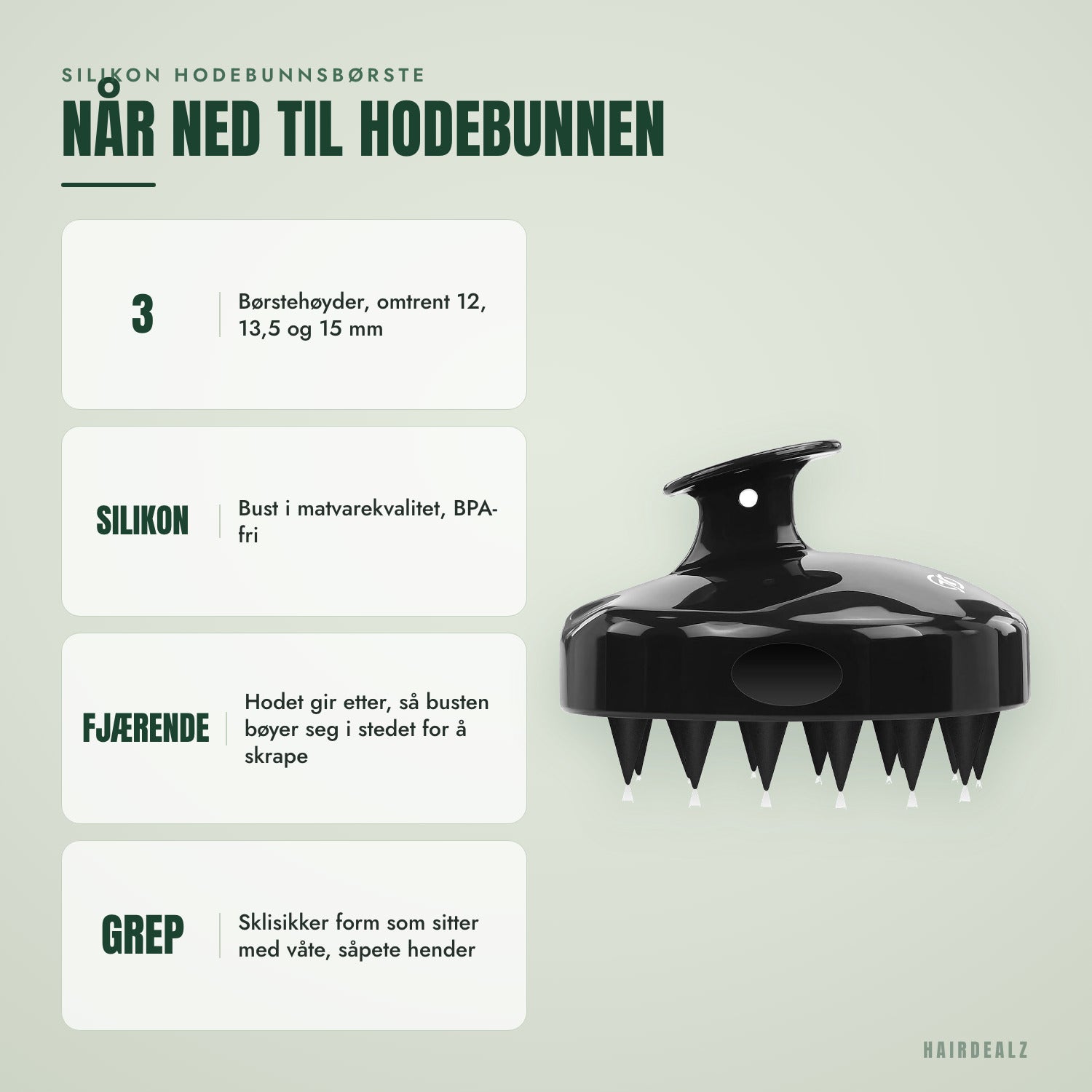 Silikon hodebunnsbørste — Når helt ned til hodebunnen