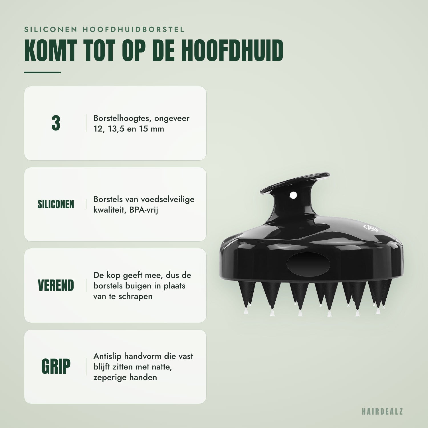 Siliconen hoofdhuidborstel — Komt tot op de hoofdhuid