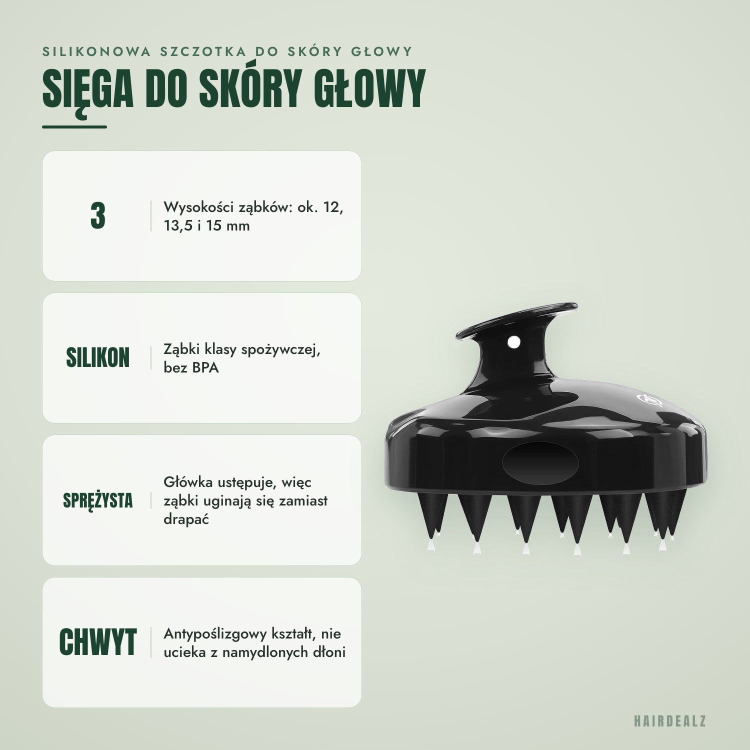 Silikonowa szczoteczka do skóry głowy — dociera do skóry głowy