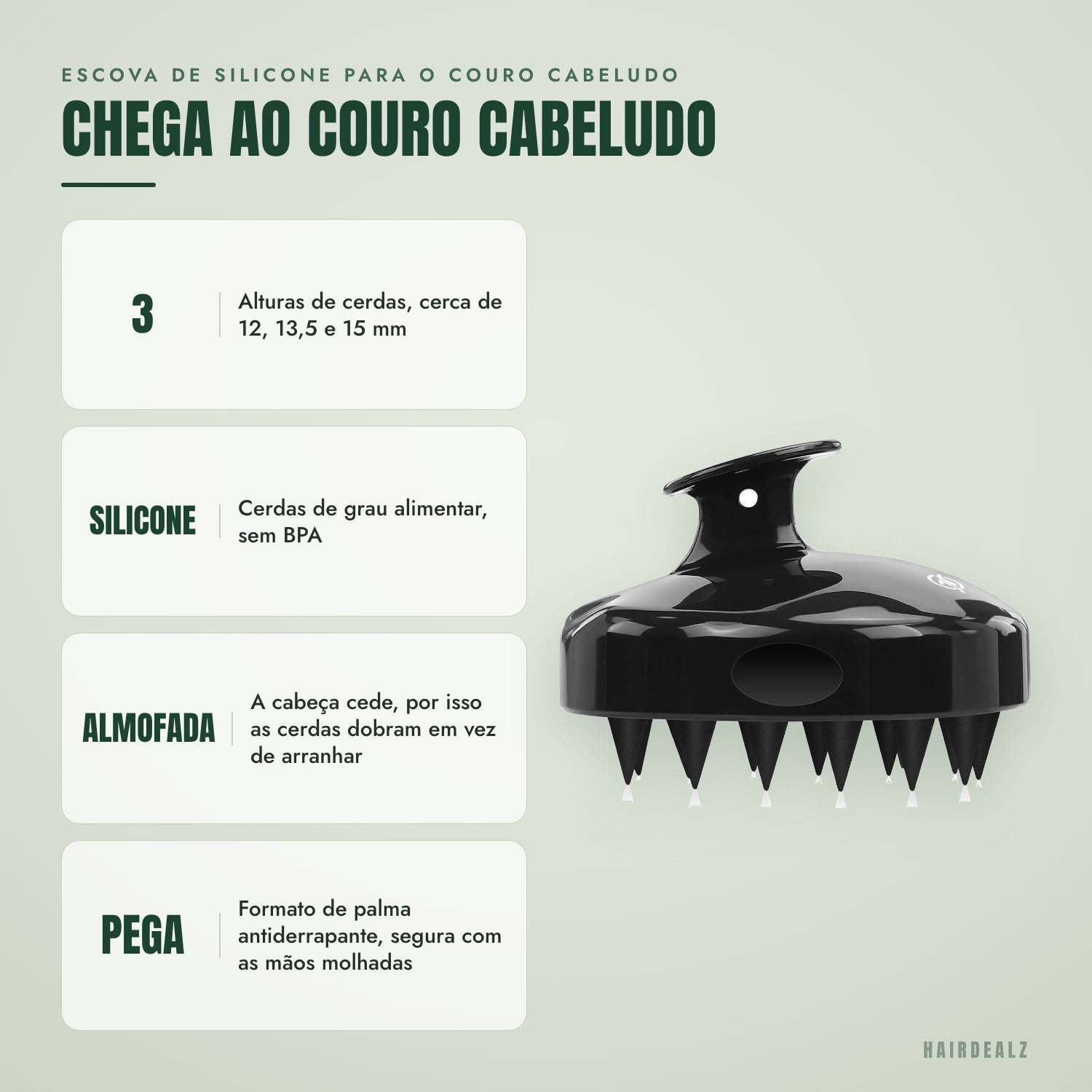 Escova de silicone para o couro cabeludo — Chega mesmo ao couro cabeludo