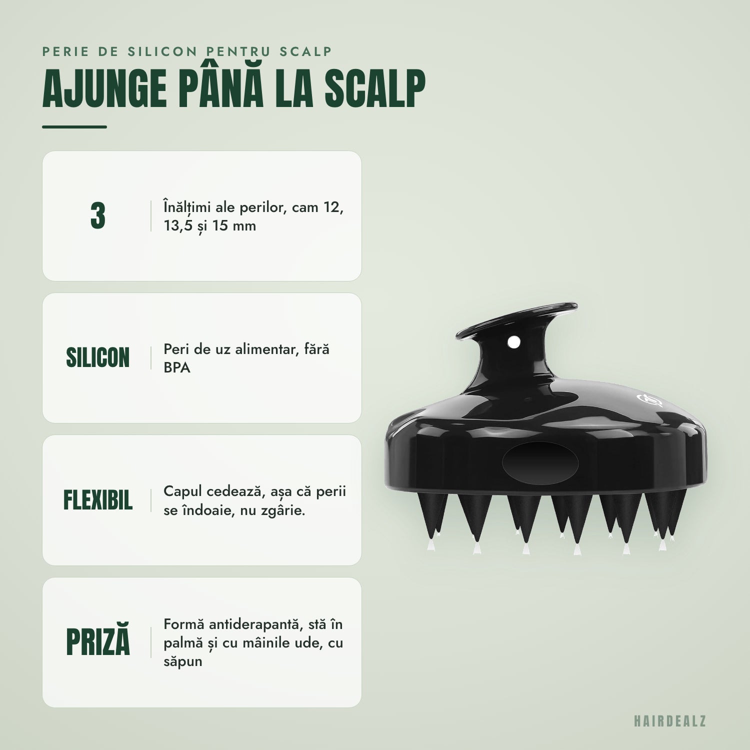 Perie de silicon pentru scalp — Ajunge până la scalp