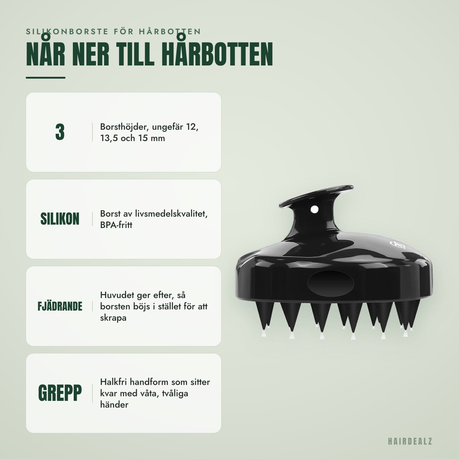 Silikonborste för hårbotten — Når ner till hårbotten