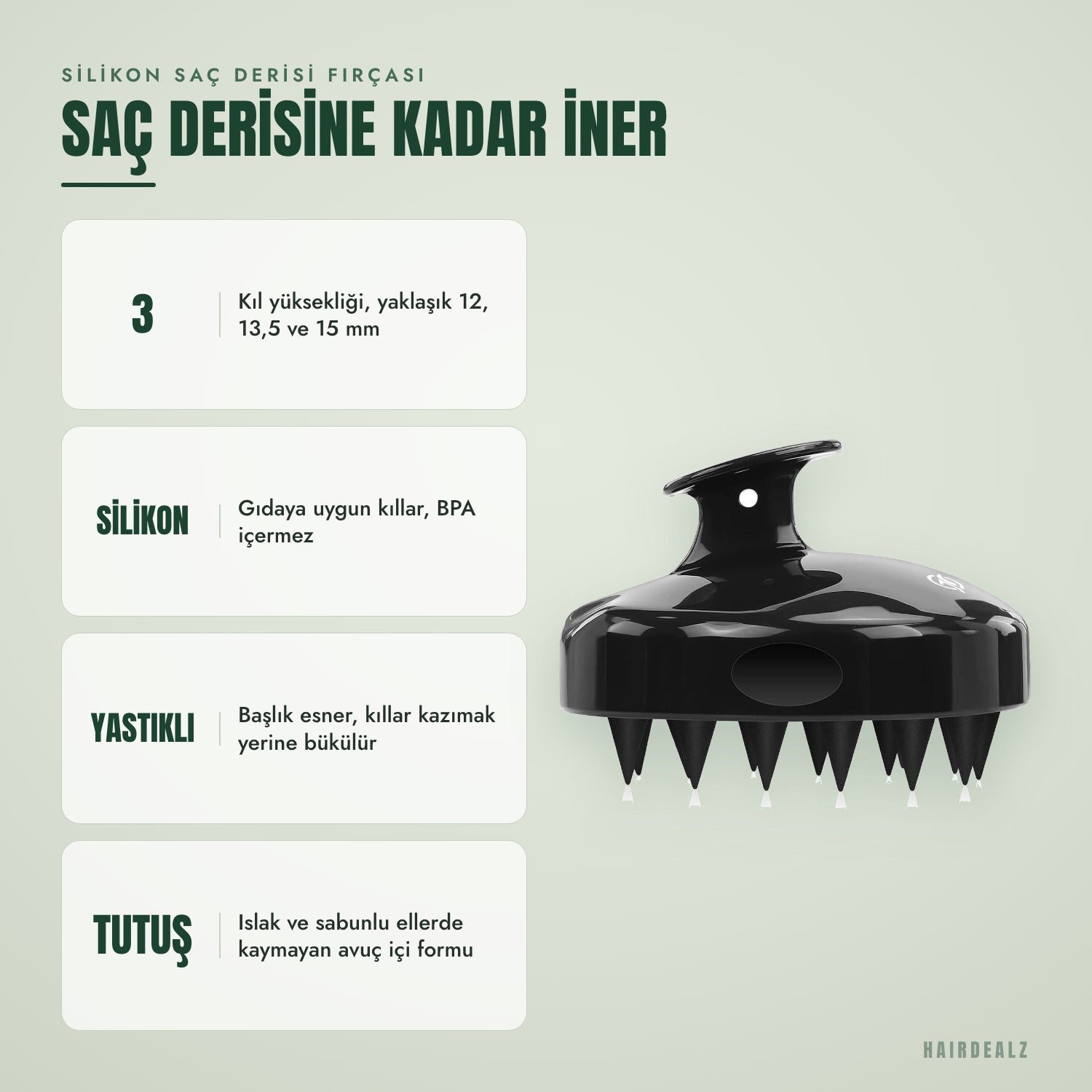 Silikon saç derisi fırçası — Saç derisine kadar iner