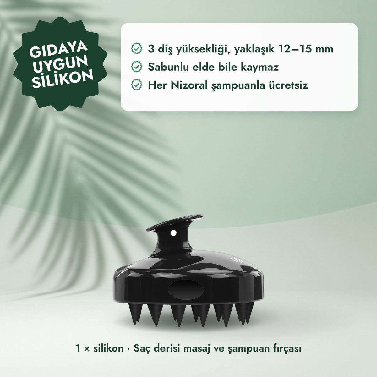 1 × silikon · Saç derisi masaj ve şampuan fırçası: Gıdaya uygun silikon