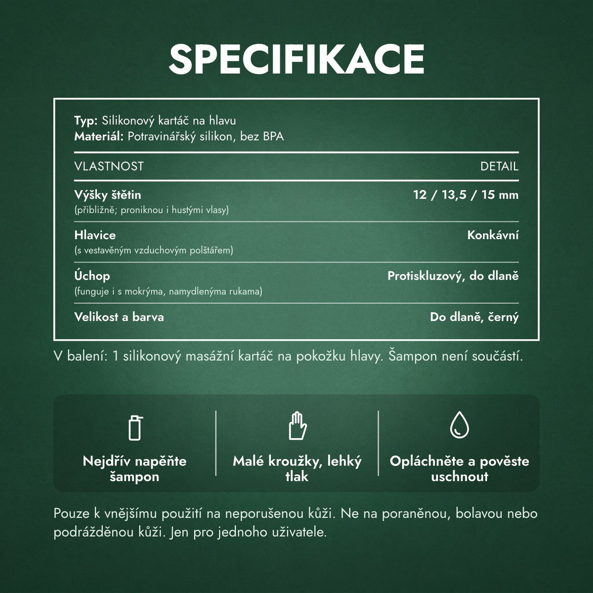 Specifikace: Masážní kartáč na mytí vlasů