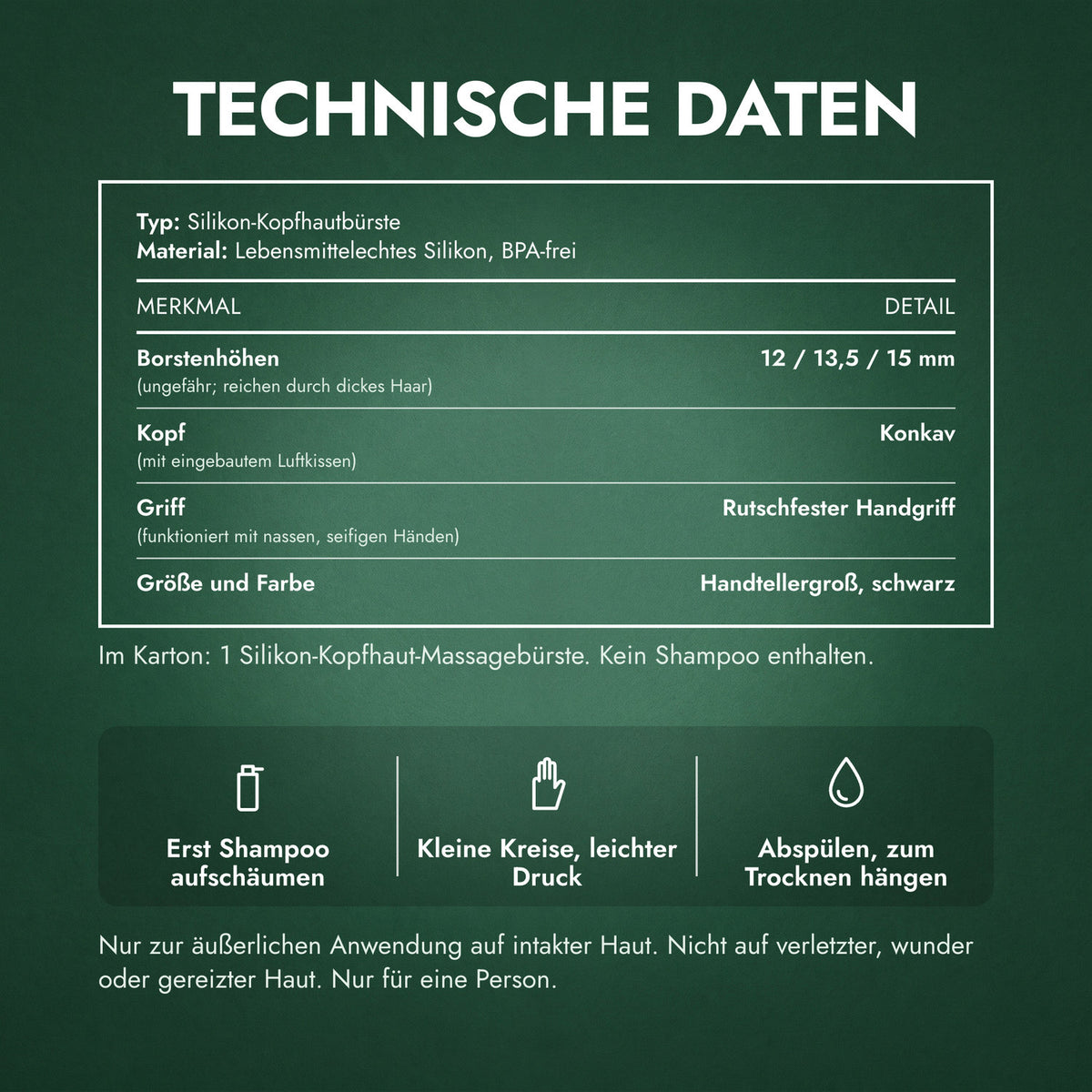 Technische Daten: Kopfhautmassager, Shampoobürste