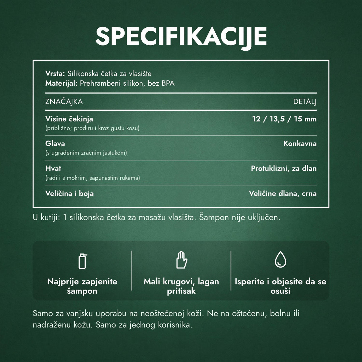 Specifikacije: Četka za masažu vlasišta i pranje