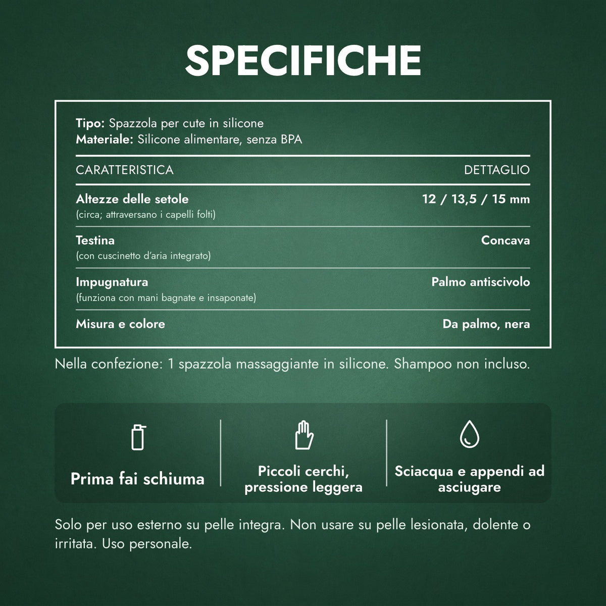 Specifiche: Spazzola massaggiante per cuoio capelluto