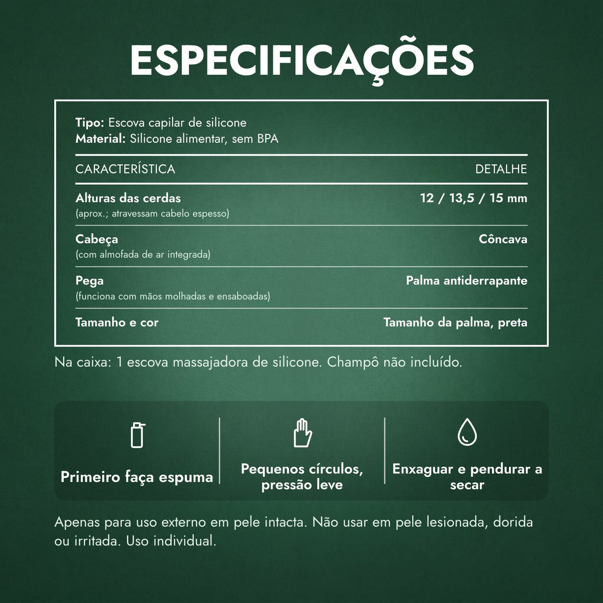 Especificações: Escova massajadora para o couro cabeludo