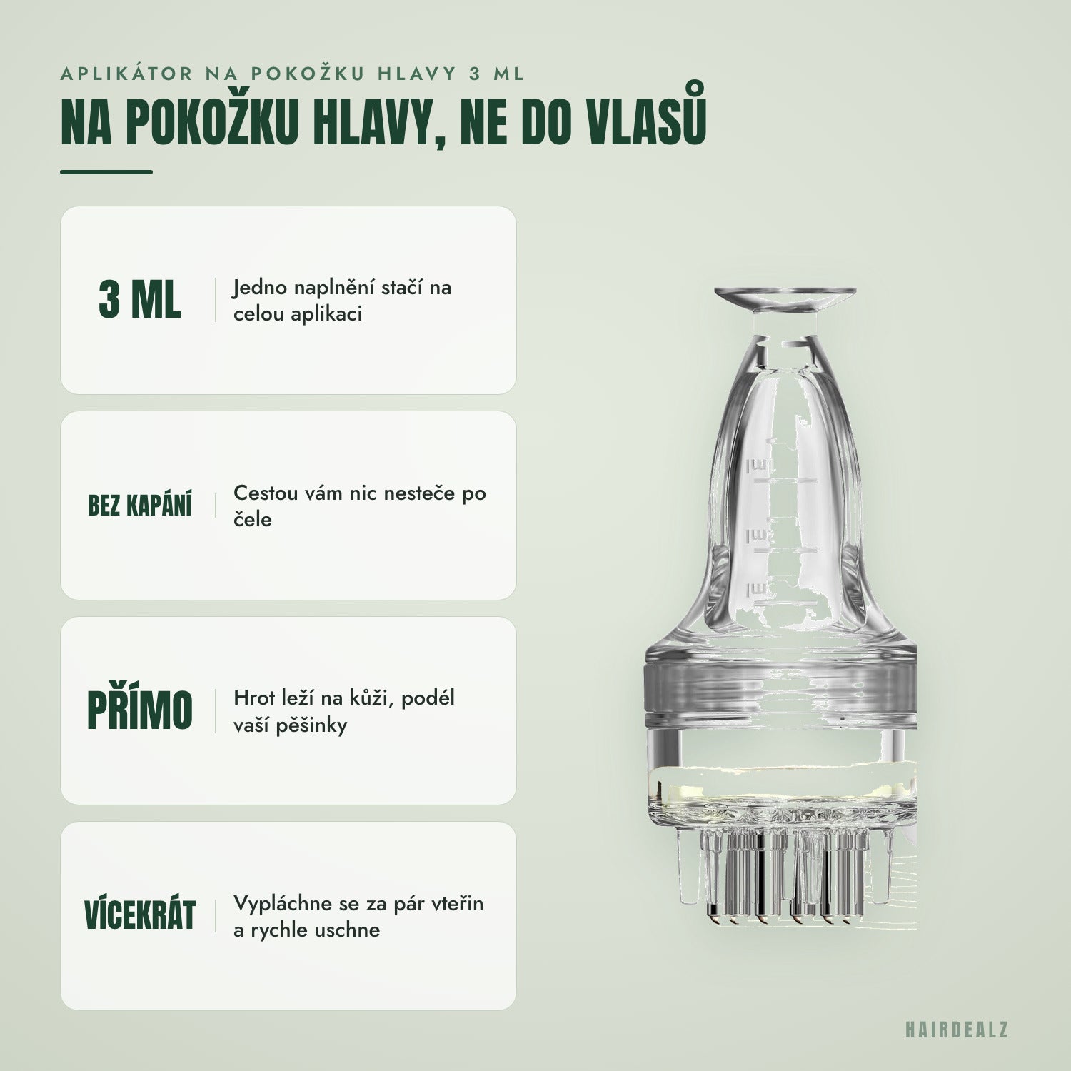 Aplikátor na pokožku hlavy 3 ml — na pokožku, ne na vlasy