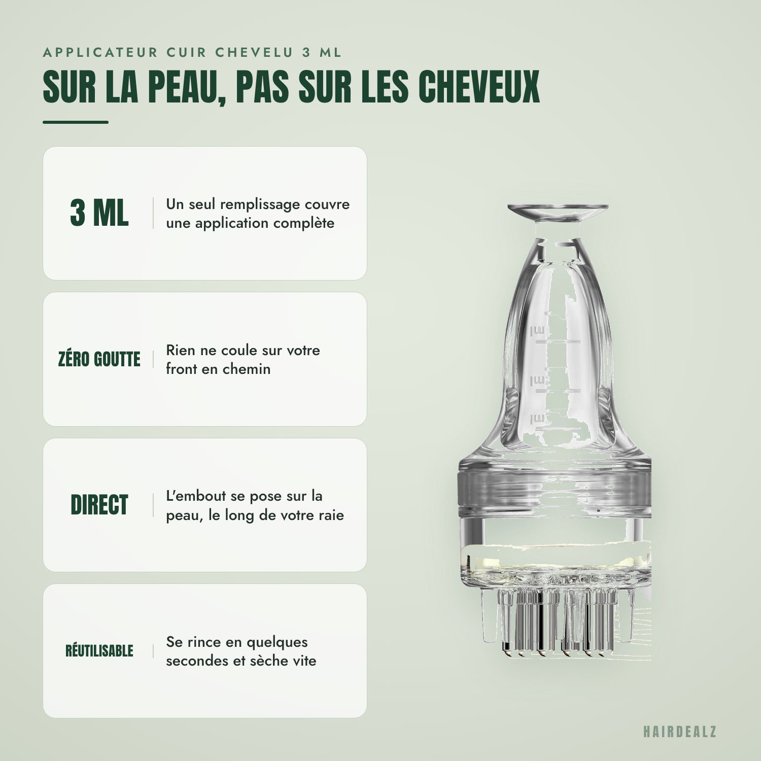 Applicateur cuir chevelu 3 ml — Sur la peau, pas sur les cheveux