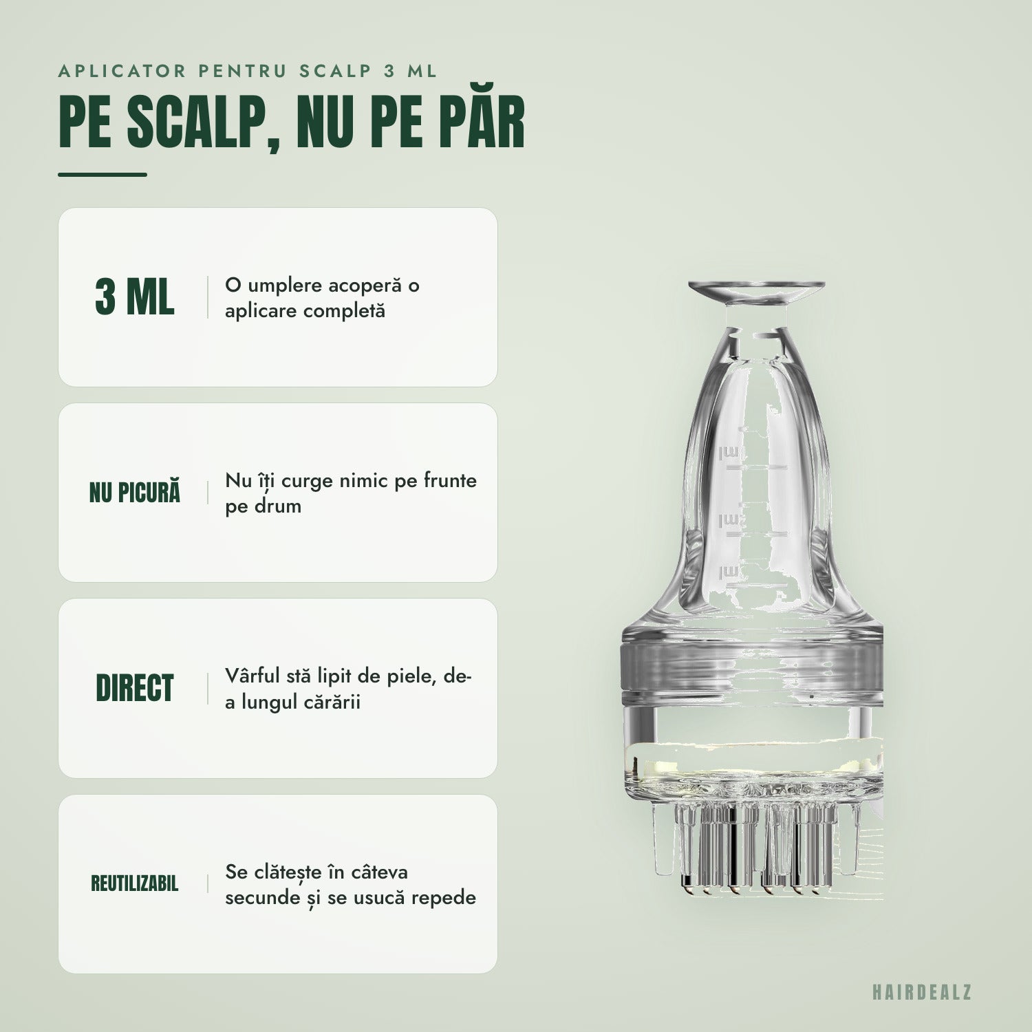 Aplicator pentru scalp 3 ml — Pe scalp, nu pe păr