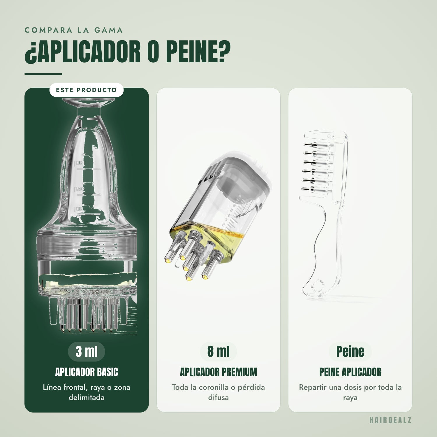 Compara la gama — ¿Aplicador o peine?