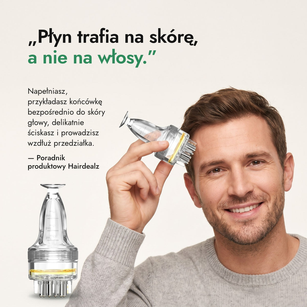 Płyn trafia na skórę, a nie na włosy. — Poradnik produktowy Hairdealz