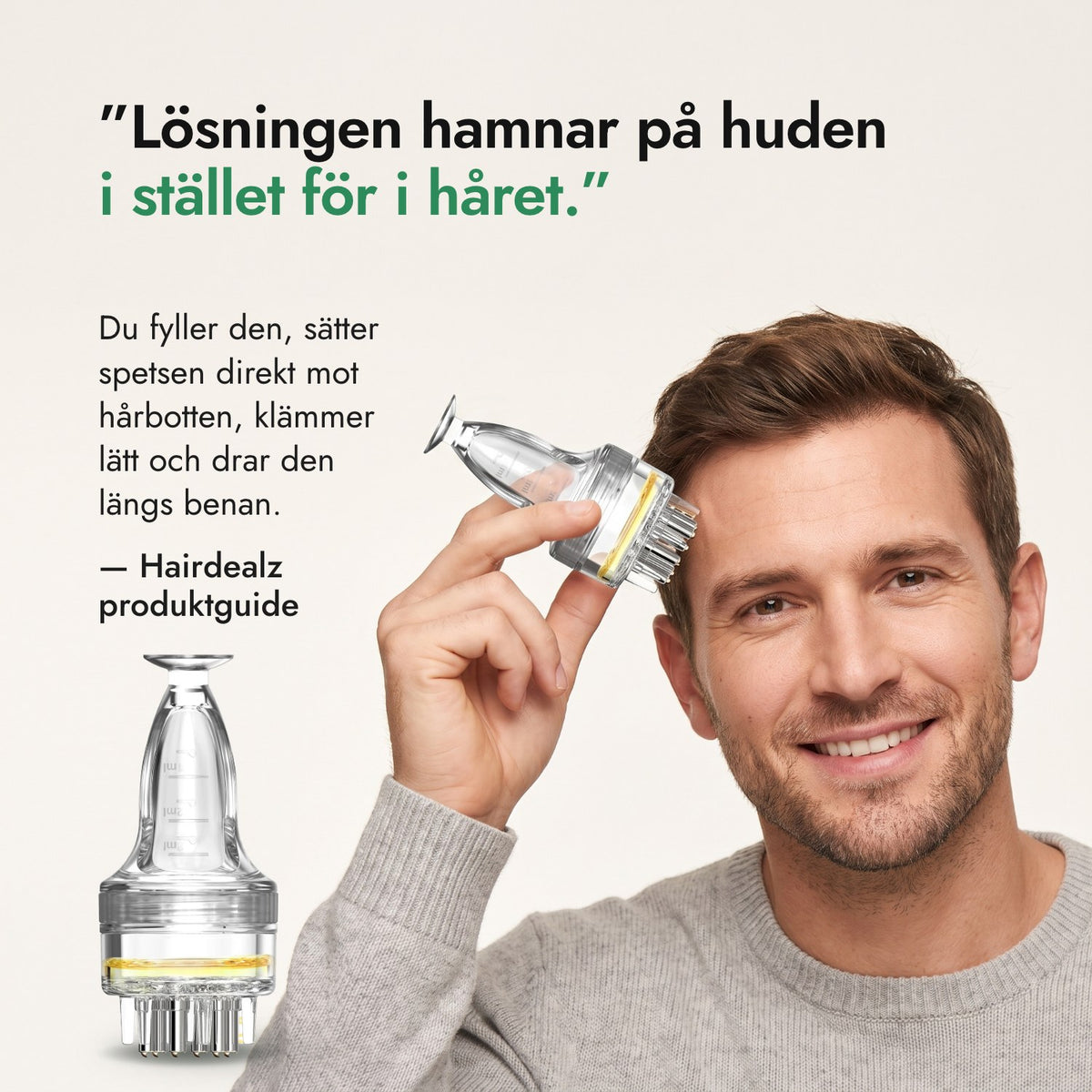 Lösningen hamnar på huden i stället för i håret. — Hairdealz produktguide